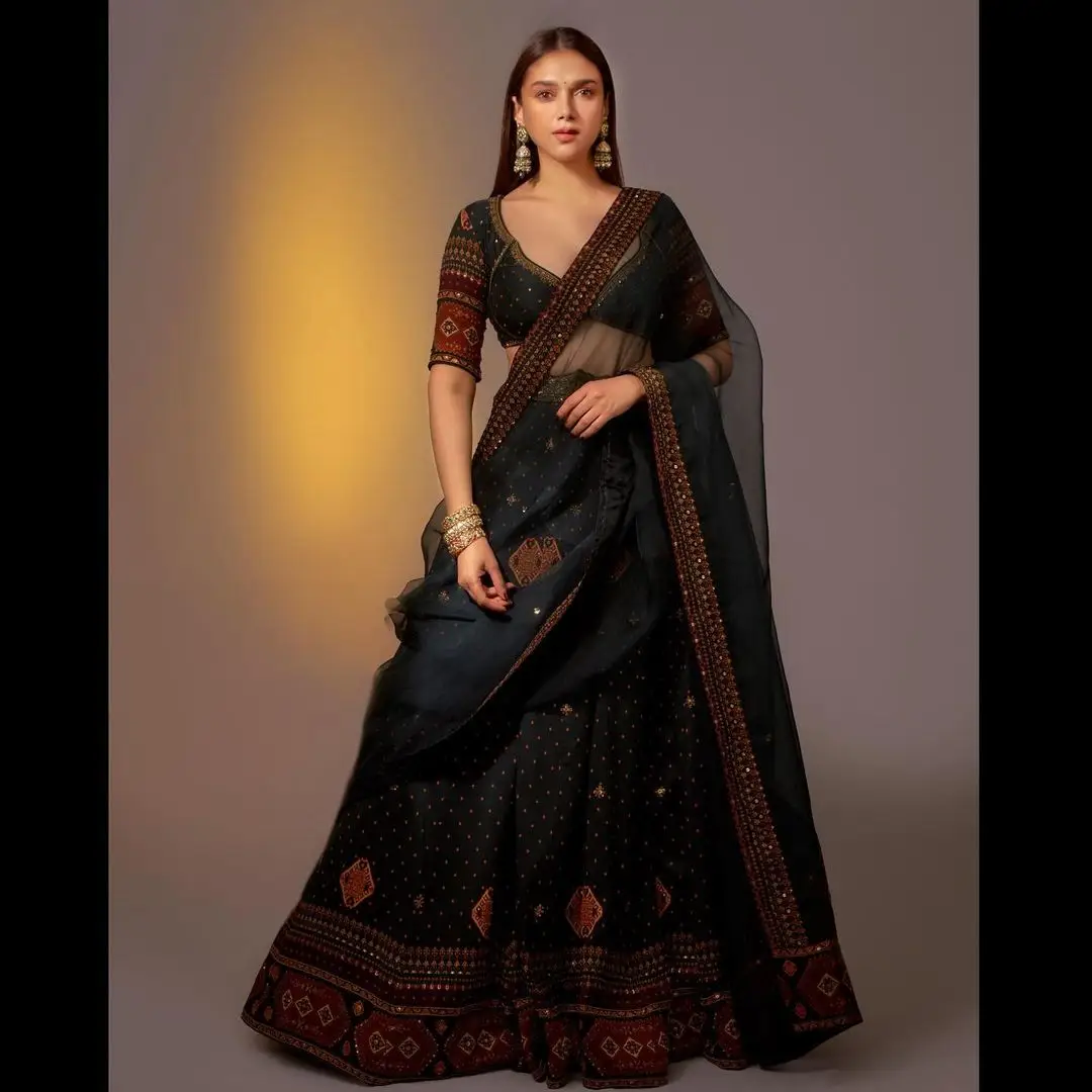 Bollywood Actress Aditi Rao Hydari In Black Lehenga Choli